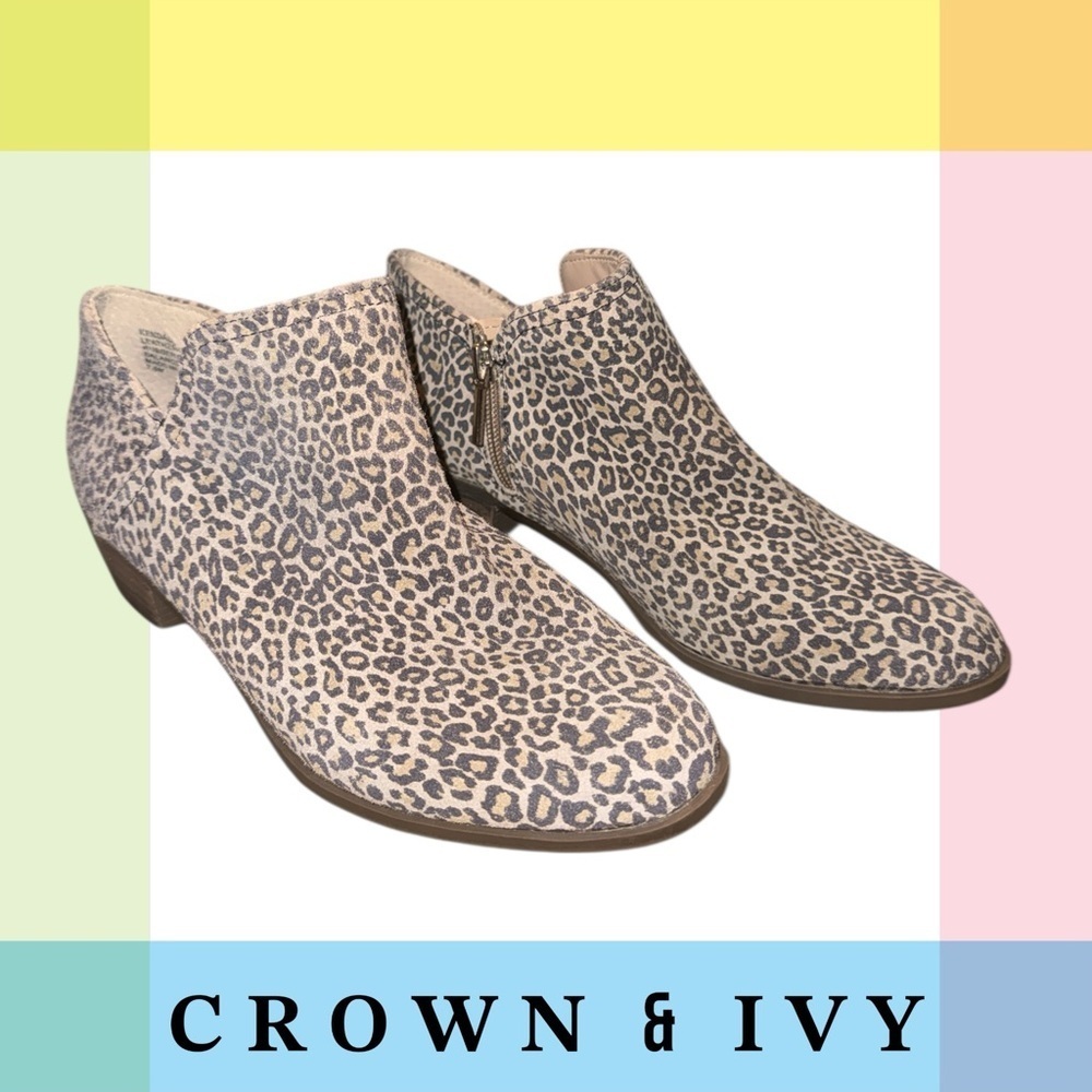 🌸Crown & Ivy Women's Leopard Print Ankle Boots - Brown